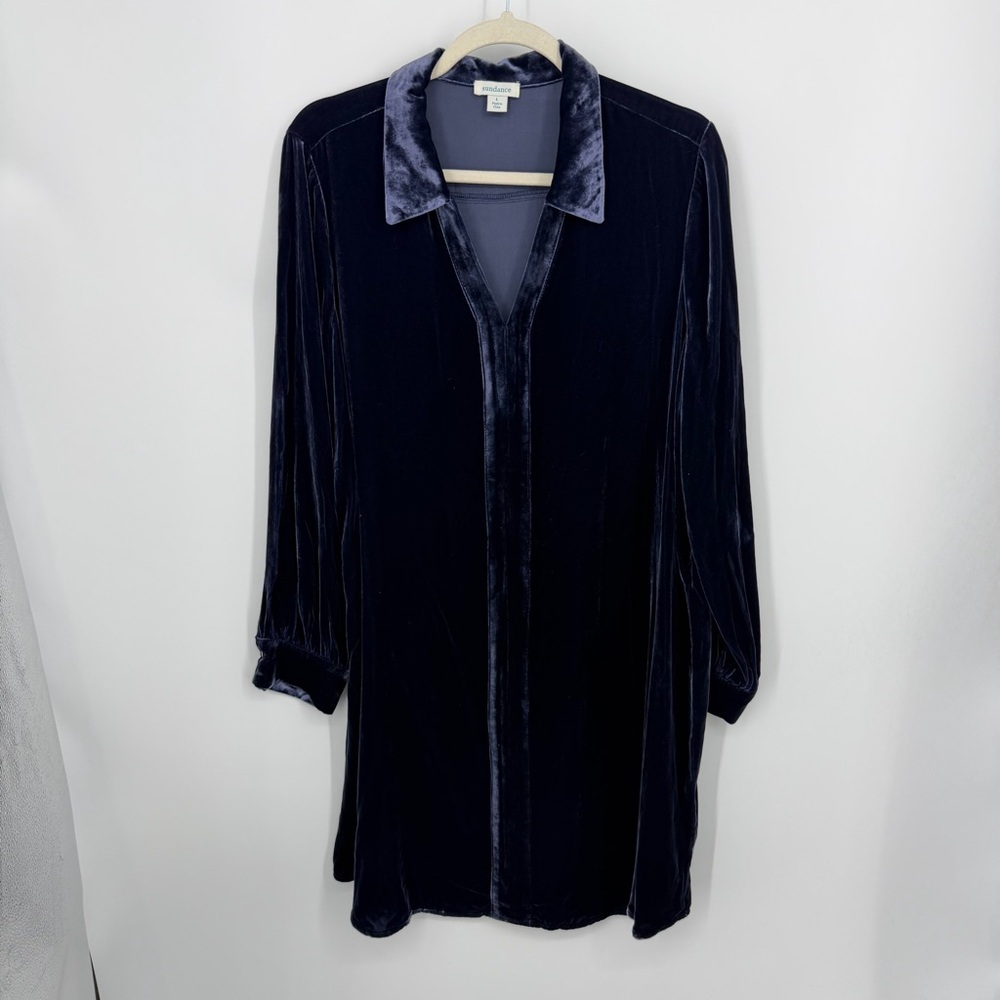 Sundance Hendrix Silk Blend Velvet Shirt Dress in Paris Night blue Women’s L